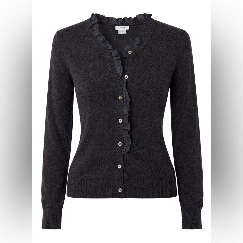 J.Crew 100% Cashmere Ruffle Cardigan Dark‎ Academia Coquette Chic-XS